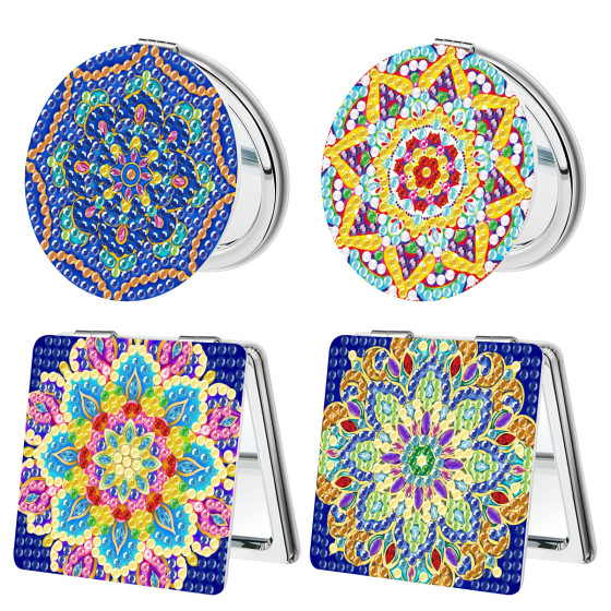 新的創意兒童鑽石繪畫小鏡子DIY鑽石折疊雙面鏡子便攜式化妝鏡材料包裝