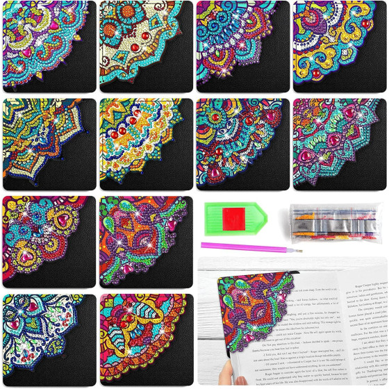 鑽石繪畫5D角落書籤鑽石貼紙DIY手工水晶特殊形狀鑽石pu bookmark set批發