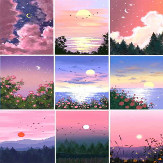 ID:415 - 全鑽石治療景觀鑽石繪畫跨境日落DIY手工砌體繪畫客廳裝飾繪畫可以根據圖紙定制