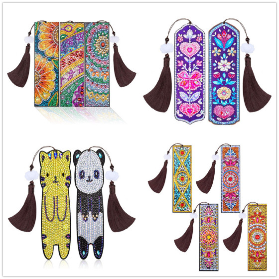 DIY鑽石繪畫書籤衍生品特殊形的鑽石曼陀羅5D鑽石刺繡鑽石花圖案裝飾式流蘇